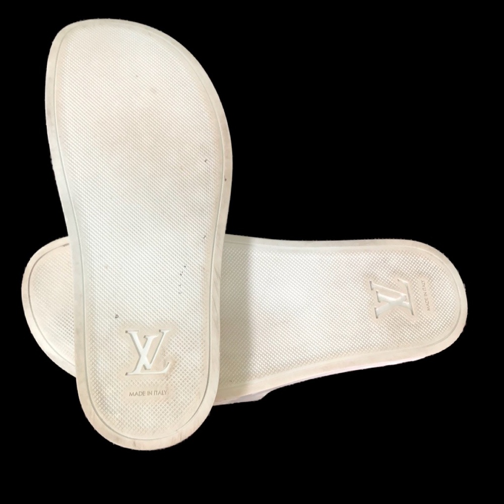 Louis Vuitton Mens White Open Toe Beach Slip-on Slide Sandals Size 7 W/ Coa - Picture 8 of 16